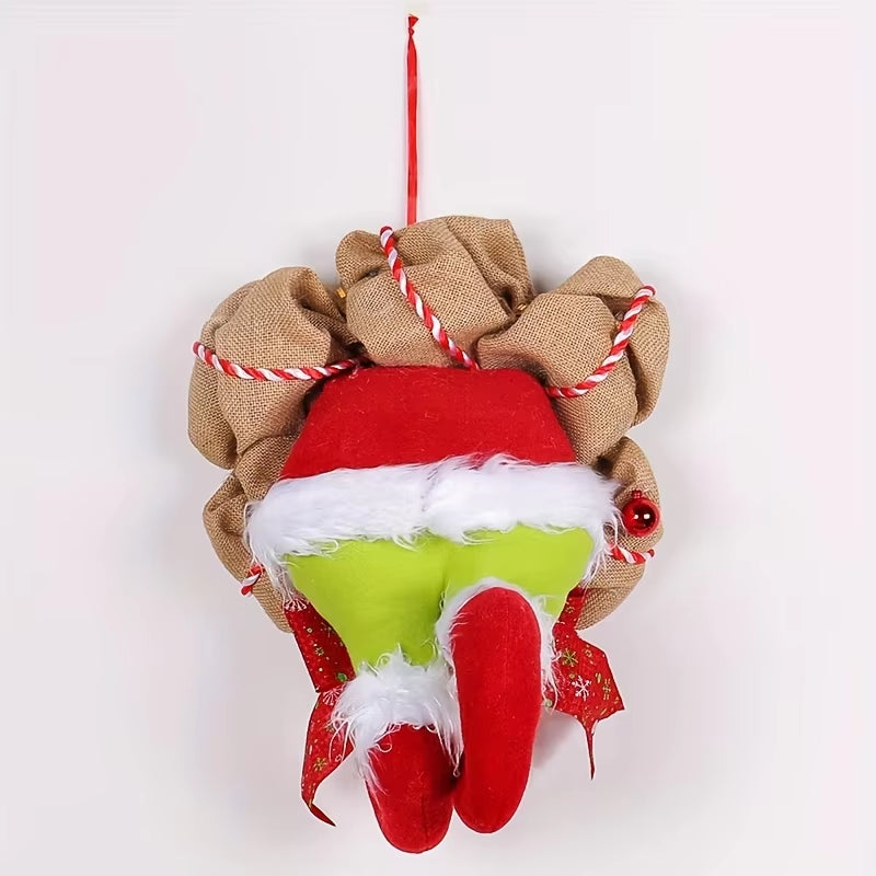 17.72Inch Christmas Thief Wreath,Christmas Elf Leg Wreath, Christmas Burlap Wreath, Holiday Decoration