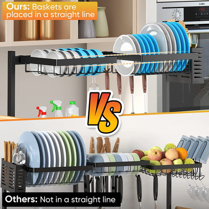 Over Sink(24"-40") Dish Drying Rack, Adjustable Cutlery Holders Drainer Shelf for Kitchen Supplies Storage Counter Organizer Stainless Steel Display- Space save Must Have (24≤Sink Size≤40Inch, Black)