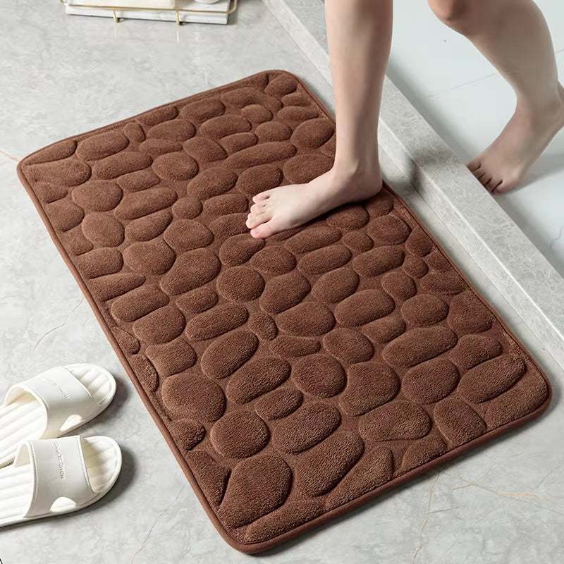 1 Embossed Pebble Bath Rug, Memory Foam Absorbent Floor Mat, Non-Slip Door Rug, Indoor Floor Mat, Bathroom Accessories