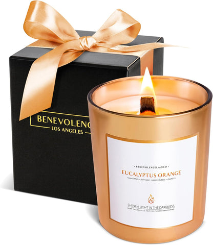 Benevolence Candles Eucalyptus Orange Wood Wick Candles | 8 Oz Christmas Scented Candles for Home Scented | Eucalyptus Candles | Natural Soy Candles Gifts for Women | Holiday Candles | Fall Candles