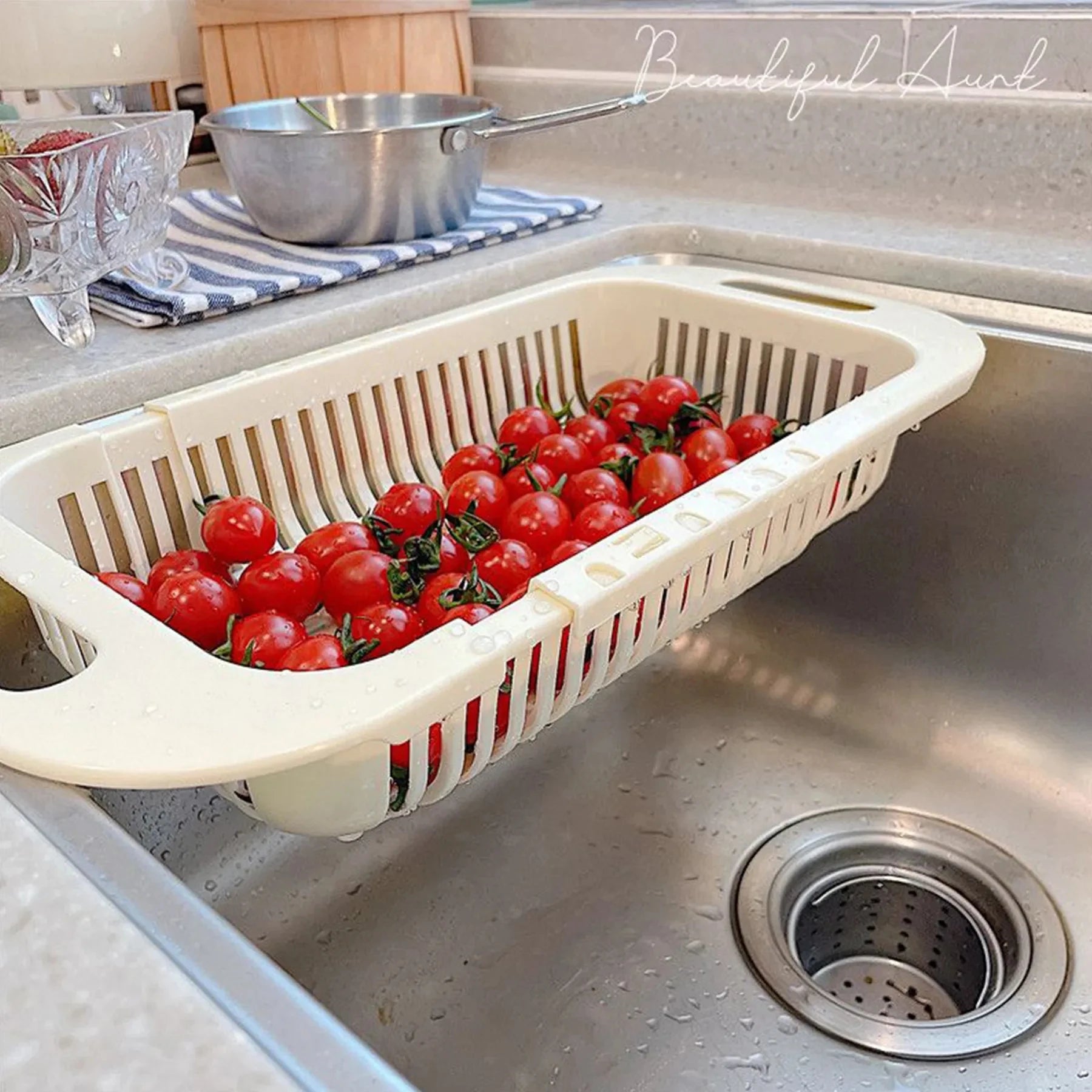 Drain Basket Bowl Rack Kitchen Fruit Basin Storage Rack Sink Retractable Sink Storage Rack