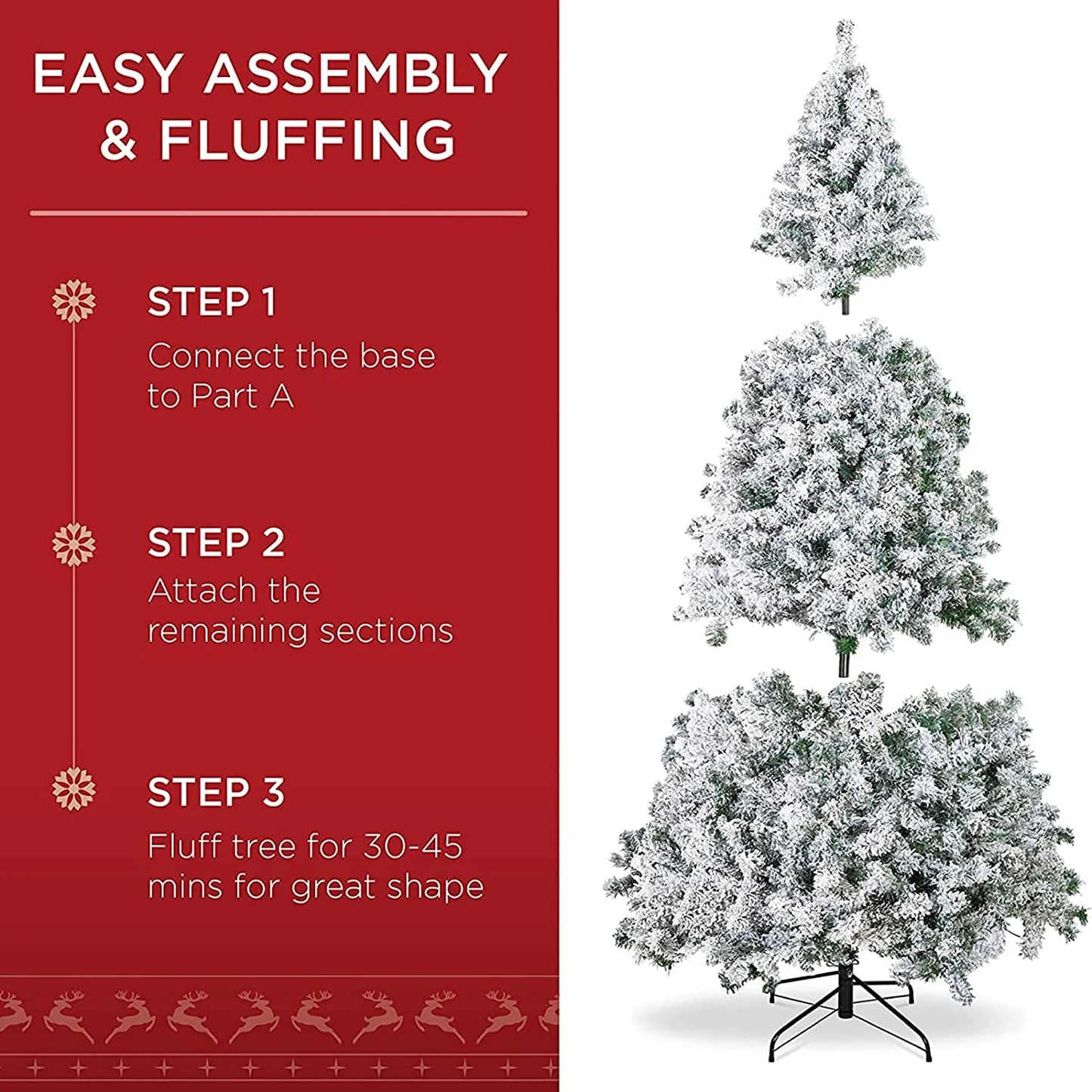 6Ft Snow Flocked Hinged Artificial Christmas Tree, White