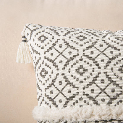 Printed Boho Woven Tufted with Tassel Series Decorative Throw Pillow, 18" X 18", Gray, 1 Pack