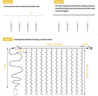 Hanging Window Curtain Lights 9.8 Feet Dimmable and Connectable with 300 Led, Remote, 8 Lighting Modes, Timer for Bedroom Wall Party Indoor Outdoor Decor, Warm White (Curtain Is Not Included)