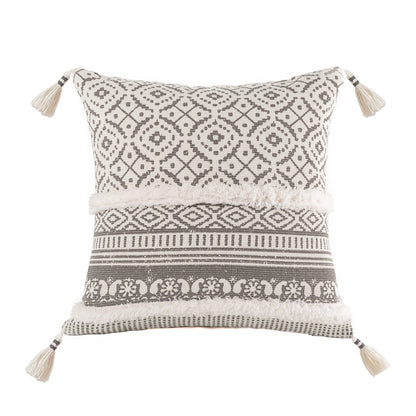 Printed Boho Woven Tufted with Tassel Series Decorative Throw Pillow, 18" X 18", Gray, 1 Pack