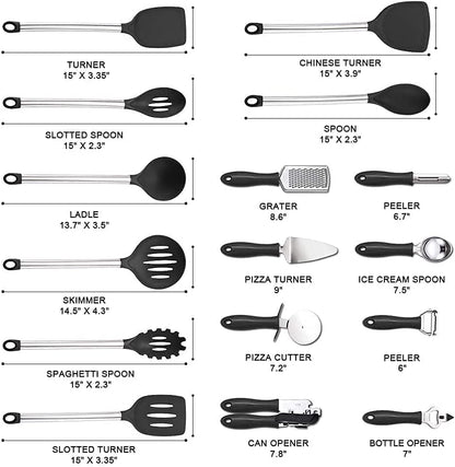 ,Kithcen Utensil Set 42 Cooking Utensils Set Nylon and Stainless Steel Utensils Set Kitchen Tool Set,Baking Set Kitchen Set Spatula Set Kitchen Gadgets Kitchen Tools Kitchen Accessories Black