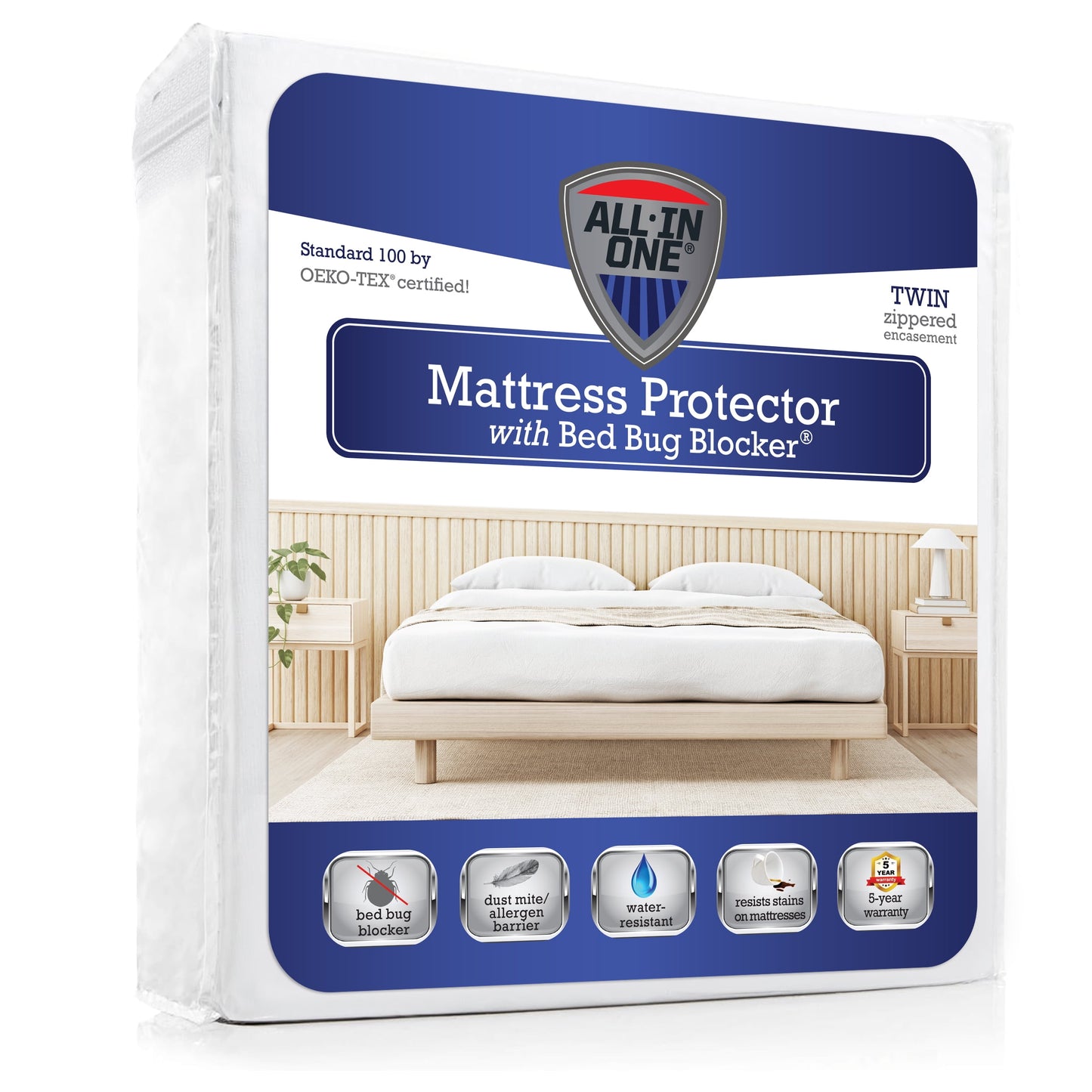 All-In-One Bed Bug Blocker Waterproof Zippered Mattress Protector, Twin-Xl