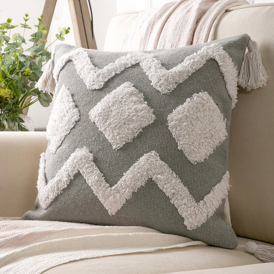 18" X 18" Bohemian Gray Weave Polyester, Cotton, Viscose Throw Pillow