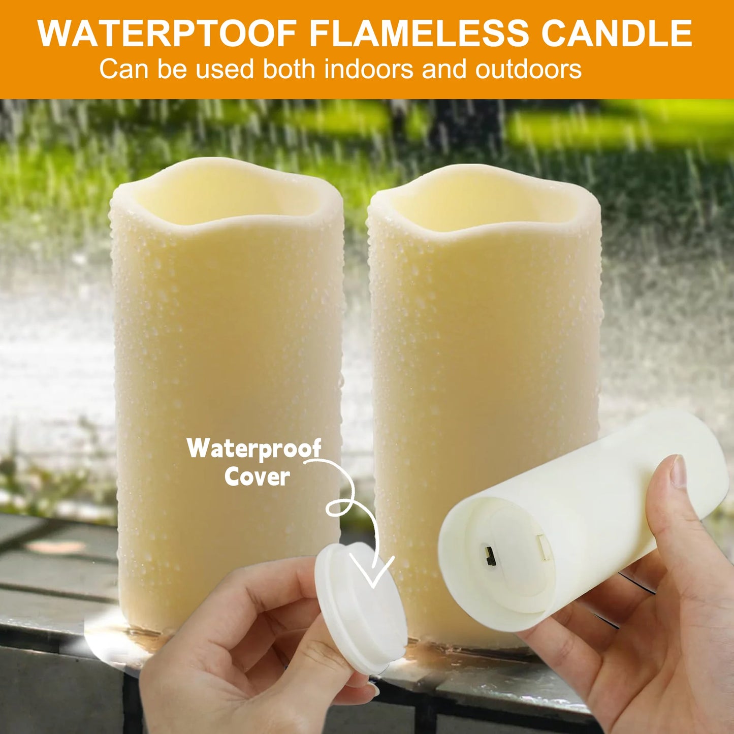 Flameless Pillar Candles with Remote,9 Pack Outdoor Large LED Fake Candles Battery Operated Electric Votive Flicker Lights,Ivory